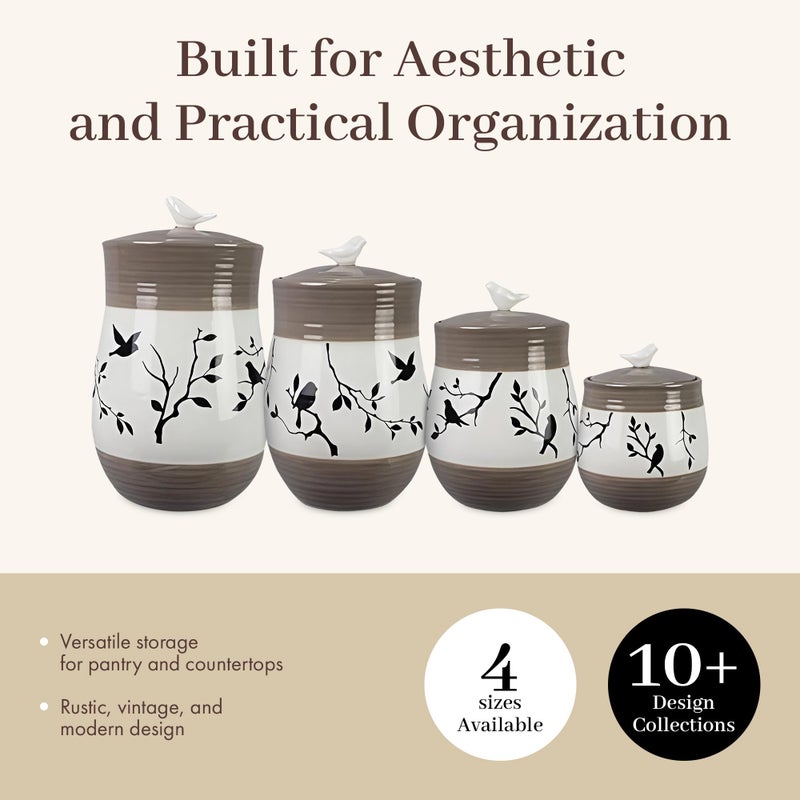 Young's Inc. 4 Pcs Set Botanical Ceramic Canisters- Storage Container for Kitchen and Bathroom - Beautiful Home Decor Accent to Store Food, Coffee, Tea, and More - Brown, White - Image 3