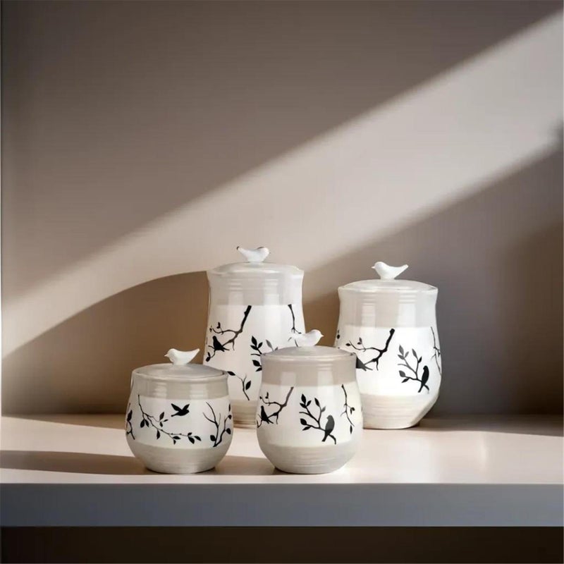 Young's Inc. 4 Pcs Set Botanical Ceramic Canisters- Storage Container for Kitchen and Bathroom - Beautiful Home Decor Accent to Store Food, Coffee, Tea, and More - Brown, White - Image 5