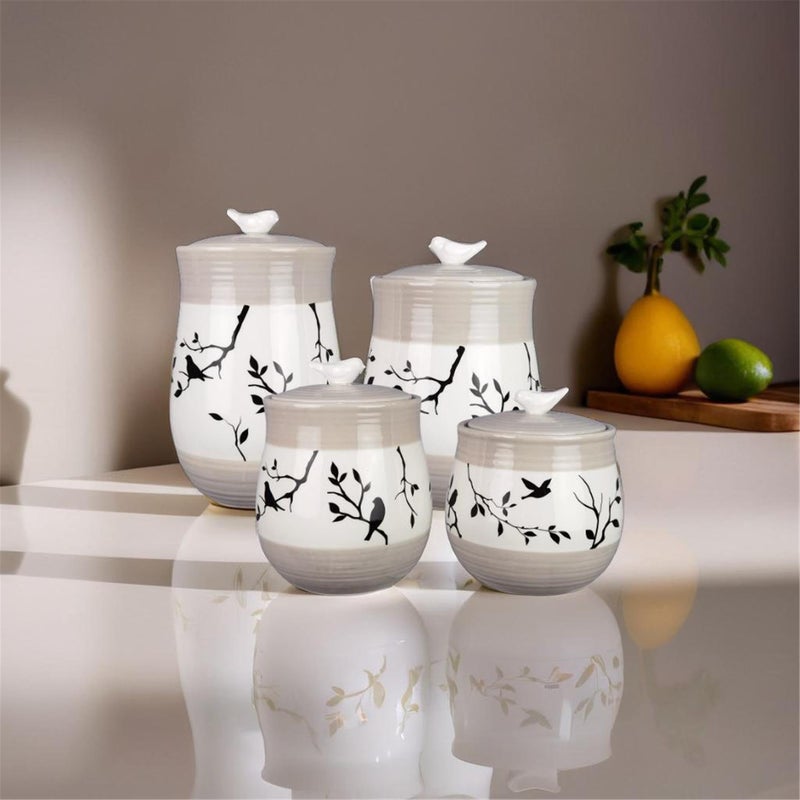 Young's Inc. 4 Pcs Set Botanical Ceramic Canisters- Storage Container for Kitchen and Bathroom - Beautiful Home Decor Accent to Store Food, Coffee, Tea, and More - Brown, White - Image 2