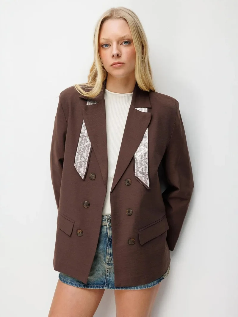 ميكسراي MIXRAY Linen Blazer Jacket with Scarf Detail