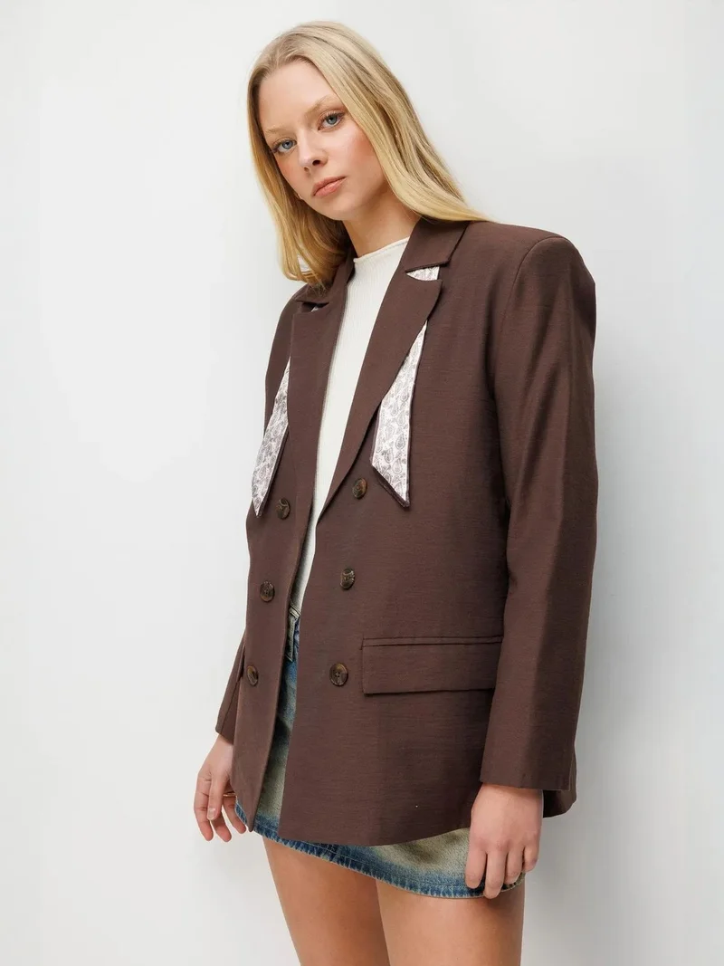 ميكسراي MIXRAY Linen Blazer Jacket with Scarf Detail