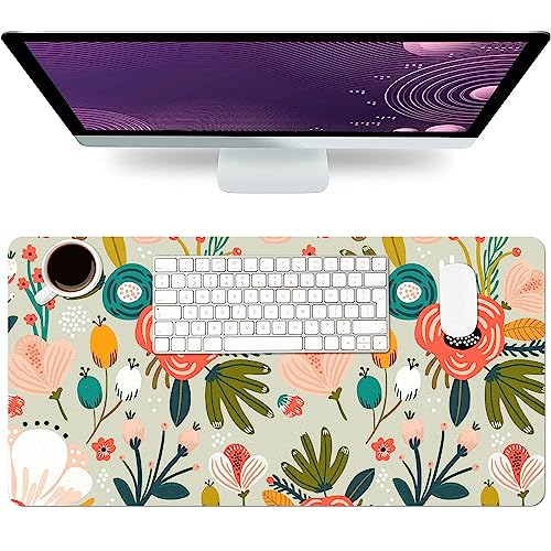 YOUWOUS Desk Mat Large Protector Pad 23.6" ×11.8", Non-Slip PU Leather Desk Blotter, Waterproof Mouse Pad for Office Home Green Floral - Image 1
