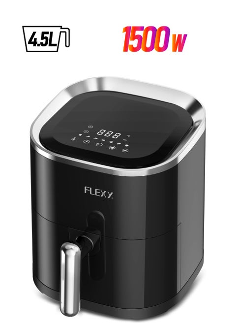 Flexy Digital Air Fryer 4.5L, 360° Heating, One-Click Operation, 1500W, 45L Capacity, Non-Stick Coating, Easy Cleaning, Automatic Shut-Off, Digital Display, 2-Year Warranty.