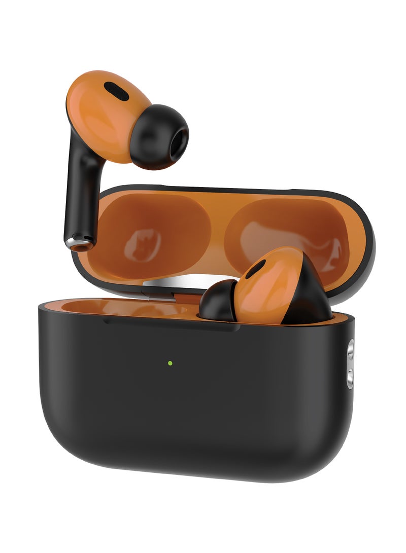 GREEN LION 2nd Gen Earbuds PRO2 with 13mm High-Excursion Driver / Enhanced Bass Performance Earphone/ Touch Control Headset / 4hrs Playtime Headphone/ Bluetooth 5.3 / Pop-Up Window / Type-C Charging - Black & Orange - Image 1