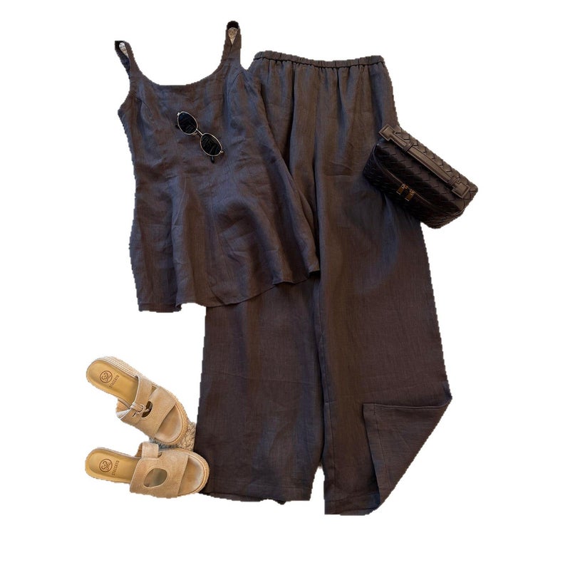 Relaxed Old Money Style Linen Blend Summer Two-Piece Set - Image 5