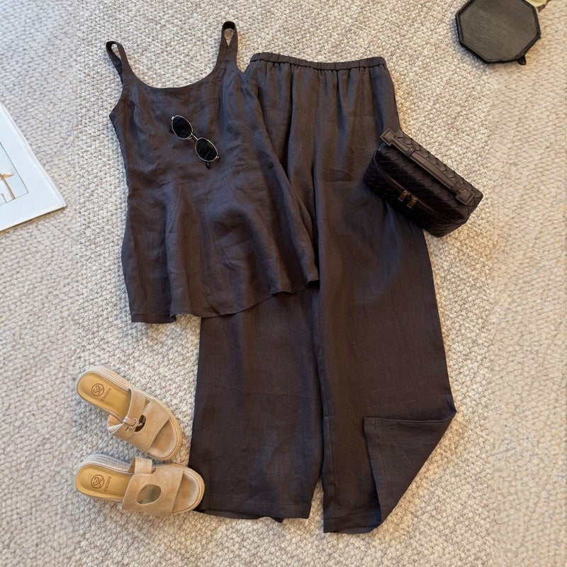 Relaxed Old Money Style Linen Blend Summer Two-Piece Set - Image 1