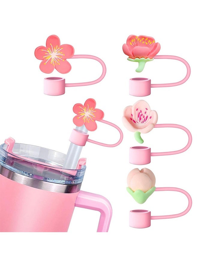أغطية قش الزهور لأكواب ستانلي حجم 30 و40 أونصة مع مقبض - مجموعة من 4 أغطية سيليكون للقش قابلة لإعادة الاستخدام لحماية قش أكواب ستانلي 10 مم (0.4 بوصة) - Image 1