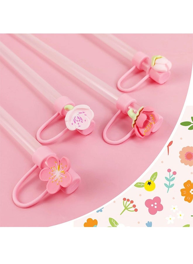 أغطية قش الزهور لأكواب ستانلي حجم 30 و40 أونصة مع مقبض - مجموعة من 4 أغطية سيليكون للقش قابلة لإعادة الاستخدام لحماية قش أكواب ستانلي 10 مم (0.4 بوصة) - Image 3