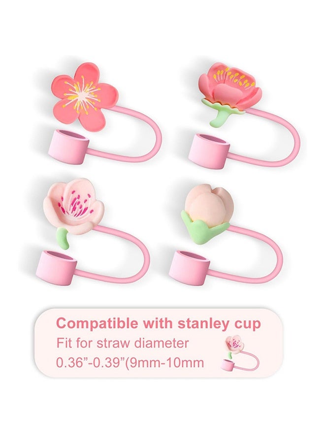 أغطية قش الزهور لأكواب ستانلي حجم 30 و40 أونصة مع مقبض - مجموعة من 4 أغطية سيليكون للقش قابلة لإعادة الاستخدام لحماية قش أكواب ستانلي 10 مم (0.4 بوصة) - Image 4