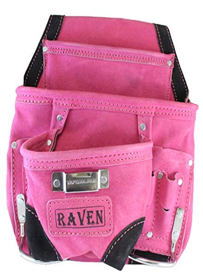 RAVEN Pink Leather Tool Pouch | 9 Pockets & 2 Hammer Holders | 13" (33.02 cm) x 9.5" (24.13 cm) | Ideal for Construction & Roofing Professionals - Image 3