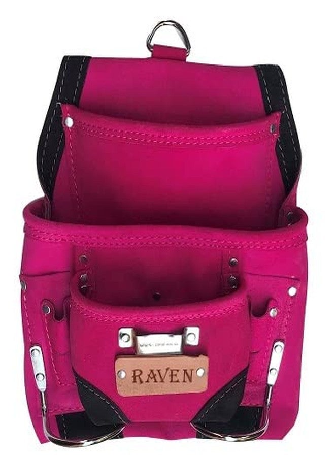 RAVEN Pink Leather Tool Pouch | 9 Pockets & 2 Hammer Holders | 13" (33.02 cm) x 9.5" (24.13 cm) | Ideal for Construction & Roofing Professionals - Image 5