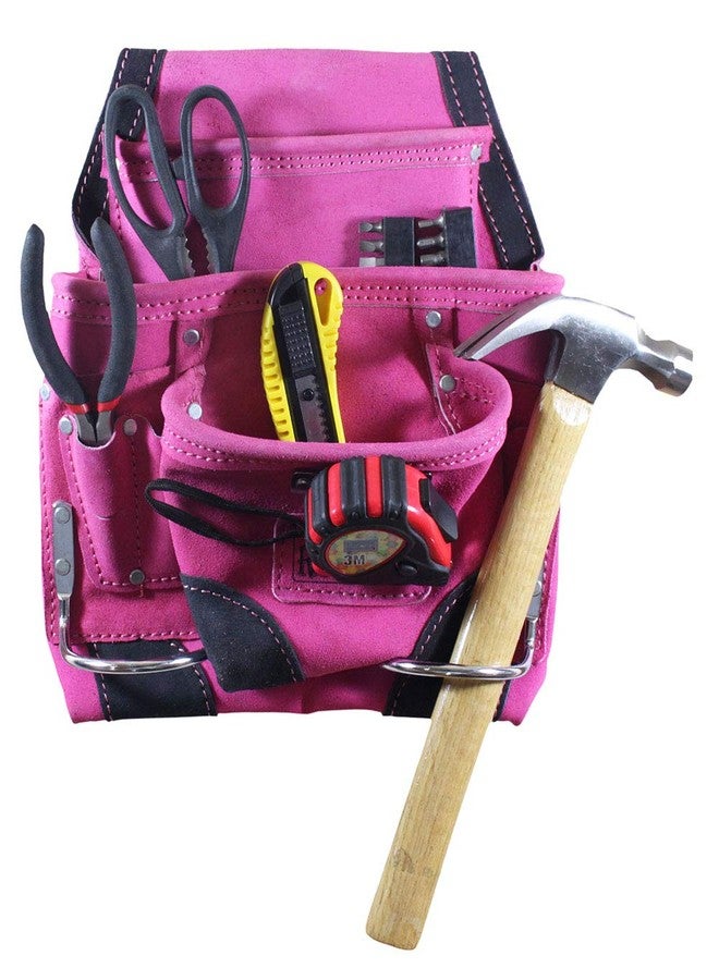 RAVEN Pink Leather Tool Pouch | 9 Pockets & 2 Hammer Holders | 13" (33.02 cm) x 9.5" (24.13 cm) | Ideal for Construction & Roofing Professionals - Image 1