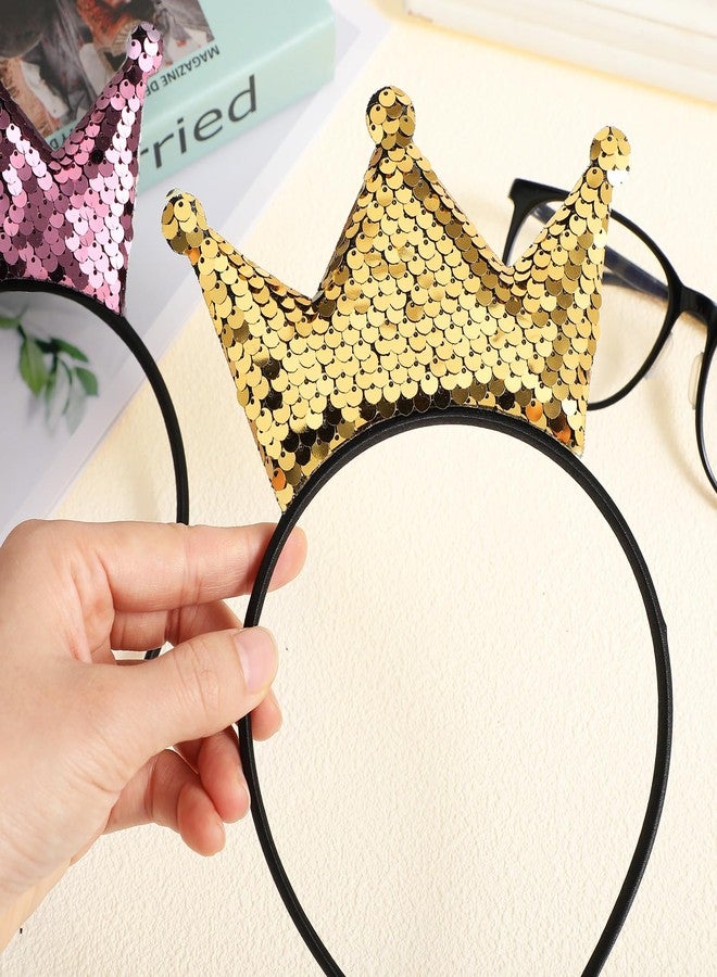 Sibba Sequin Crown Headband 2 Pcs Glitter Crowns Hair Band Gold Hair Hoop Pink Princess Hairbands Cute Clip Hair Styling Accessories Headwear for Women Birthday Party - Image 5