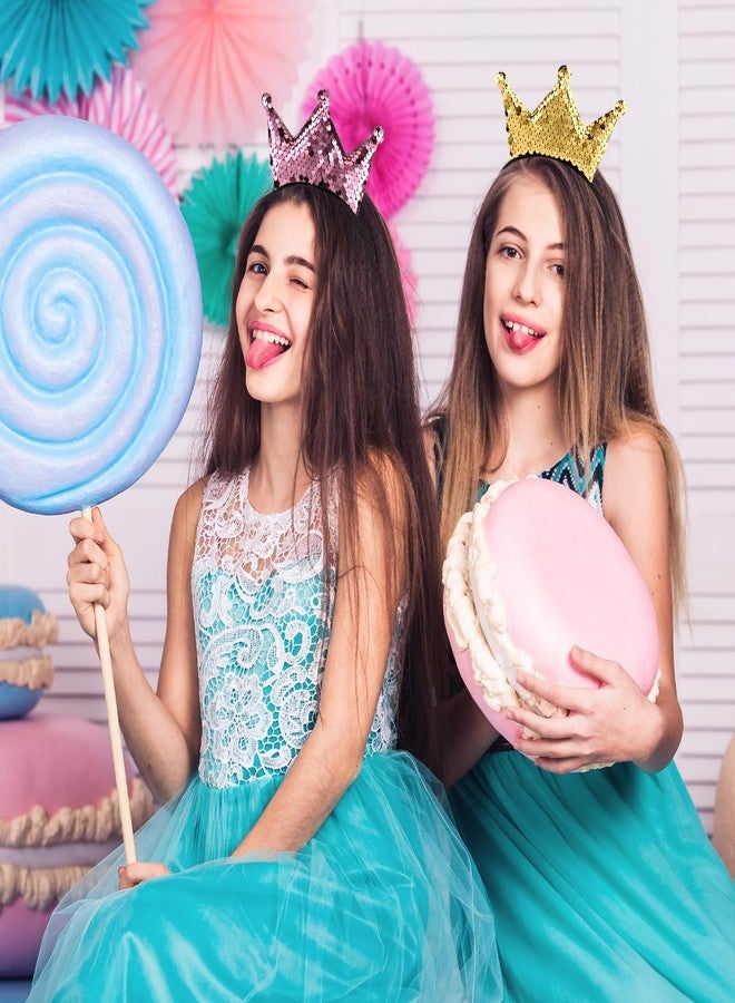 Sibba Sequin Crown Headband 2 Pcs Glitter Crowns Hair Band Gold Hair Hoop Pink Princess Hairbands Cute Clip Hair Styling Accessories Headwear for Women Birthday Party - Image 4