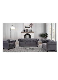 Maharat Al Bahar MAB FURNISHINGS Luxury Velvet Tufted Sofa Set - 3 Seater, 2 Seater, and 1 Seater for Living Room, Hallways, Offices, Bedroom (Grey)"  - Image 1