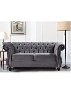 Maharat Al Bahar MAB FURNISHINGS Luxury Velvet Tufted Sofa Set - 3 Seater, 2 Seater, and 1 Seater for Living Room, Hallways, Offices, Bedroom (Grey)"  - Image 3