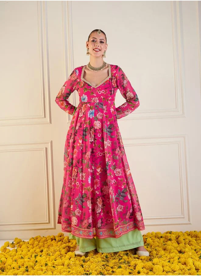 SASSAFRAS Floral Print Long Anarkali Kurta by Styli