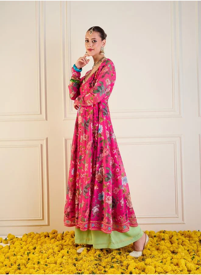 SASSAFRAS Floral Print Long Anarkali Kurta by Styli