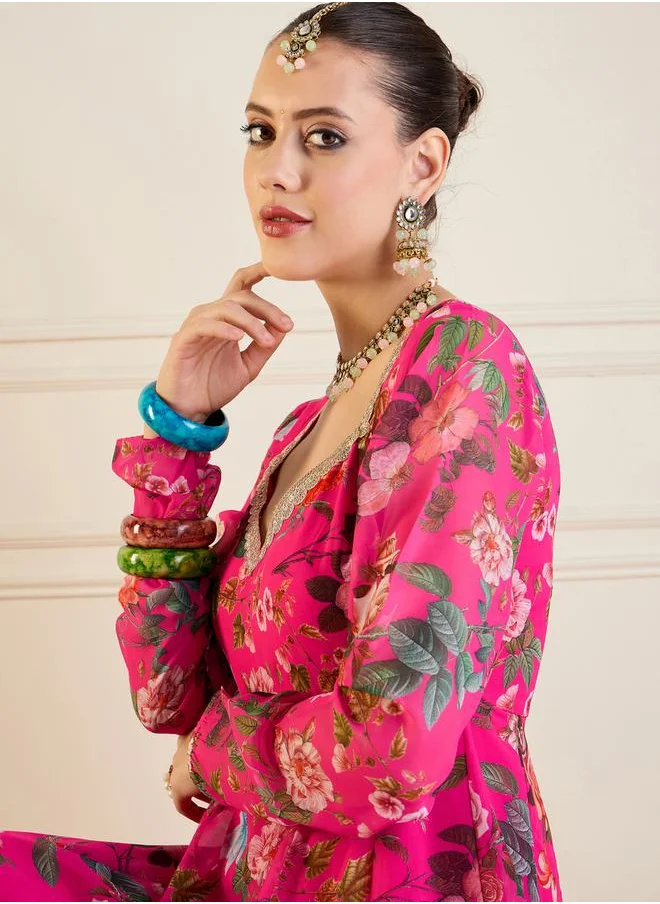 SASSAFRAS Floral Print Long Anarkali Kurta by Styli