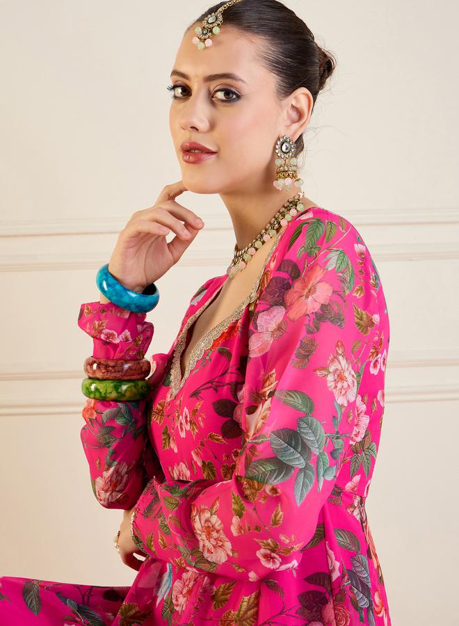 ساسافراس كورتا أناركالي طويلة بطبعة زهور  - Image 4