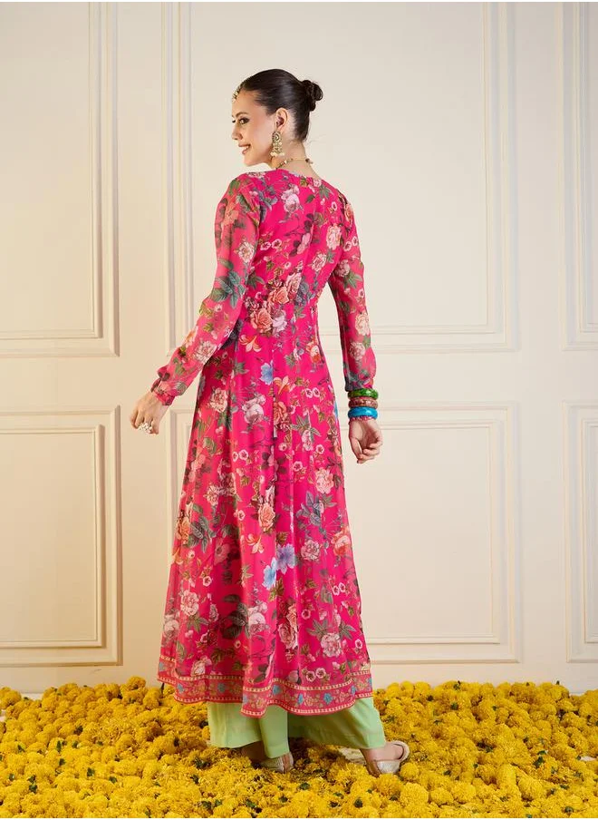 SASSAFRAS Floral Print Long Anarkali Kurta by Styli