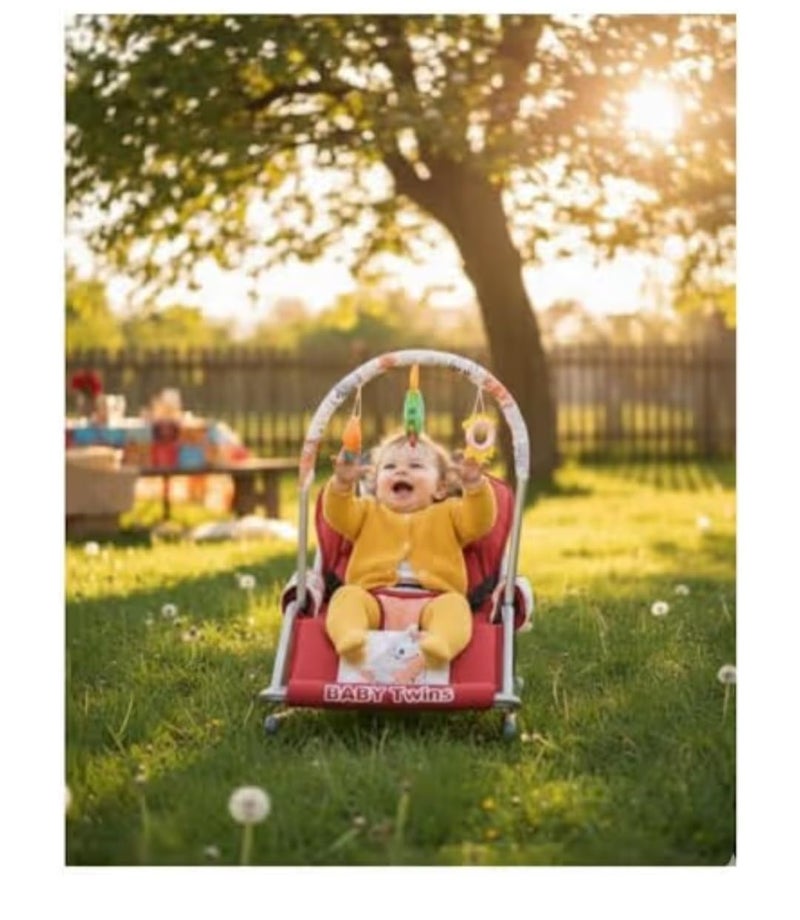 Baby Bouncer with Safety Belt and Toy Set (red) - Image 3