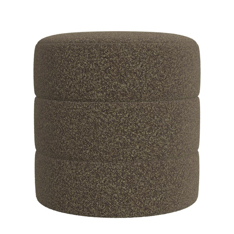 HomePop Upholstered Round Ottoman (No Lid, Seat Only) | HomePop Home DÃ©cor | Round Pouf Foot Rest â€“ Dark Brown Boucle - Image 1