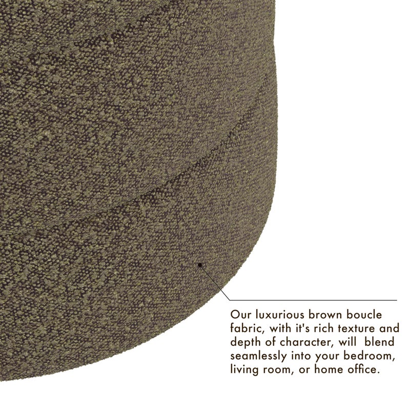 HomePop Upholstered Round Ottoman (No Lid, Seat Only) | HomePop Home DÃ©cor | Round Pouf Foot Rest â€“ Dark Brown Boucle - Image 5