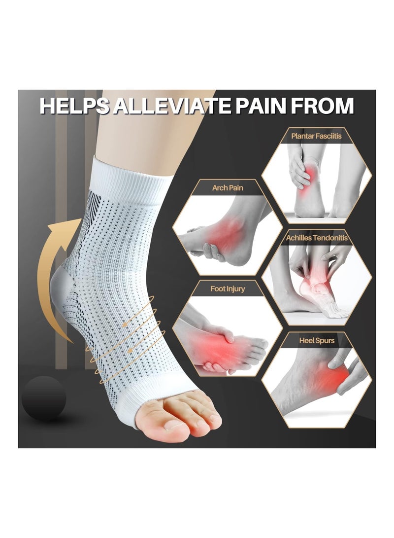 Zikra 4Pcs Neuropathy Socks, White, Ankle Brace Socks, and Tendonitis compression socks, for Pain Relief and Plantar Fasciitis for Unisex, Ankle Compression Sleeve for Ankle Swelling - Image 3