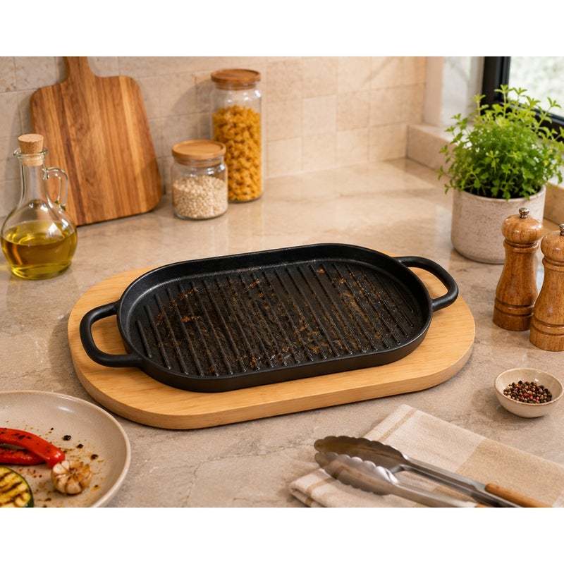 طاجن تقديم بيضاوى مضلع غويط على حامل خشب 37*16 سم - A-1320G - Image 3