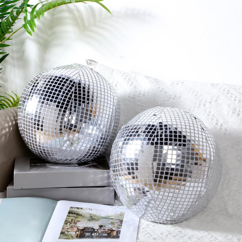 GlikCeil 2 Pcs Disco Ball Pillows Decorative Sequin Throw Pillows for Birthday Gifts Bedroom Living Room Home Decor Funky Sphere(8 Inch,Silver) - Image 1