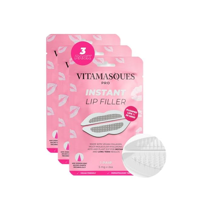 Instant Lip Filler Mask for Plumped Lips in 30 Mins with Vegan Collagen & Hyaluronic Acid - 3 Pack Korean Lip Mask Patches with 400 Dissolving Micro-Darts Tech for Instant & Long-Lasting Results