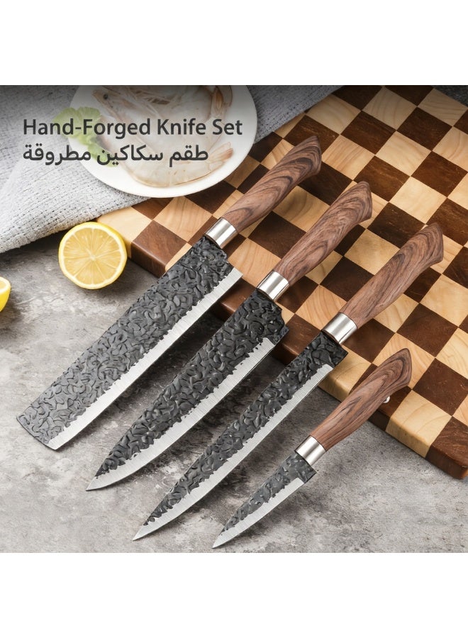 KUNSION 8-Piece Kitchen Knife Set, Hammered Texture Stainless Steel Knives with Ergonomic Handle, Scissors, Meat Claw and Sharpener, Brown - Image 5