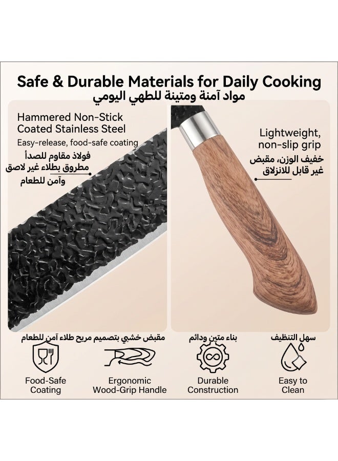 KUNSION 8-Piece Kitchen Knife Set, Hammered Texture Stainless Steel Knives with Ergonomic Handle, Scissors, Meat Claw and Sharpener, Brown - Image 3