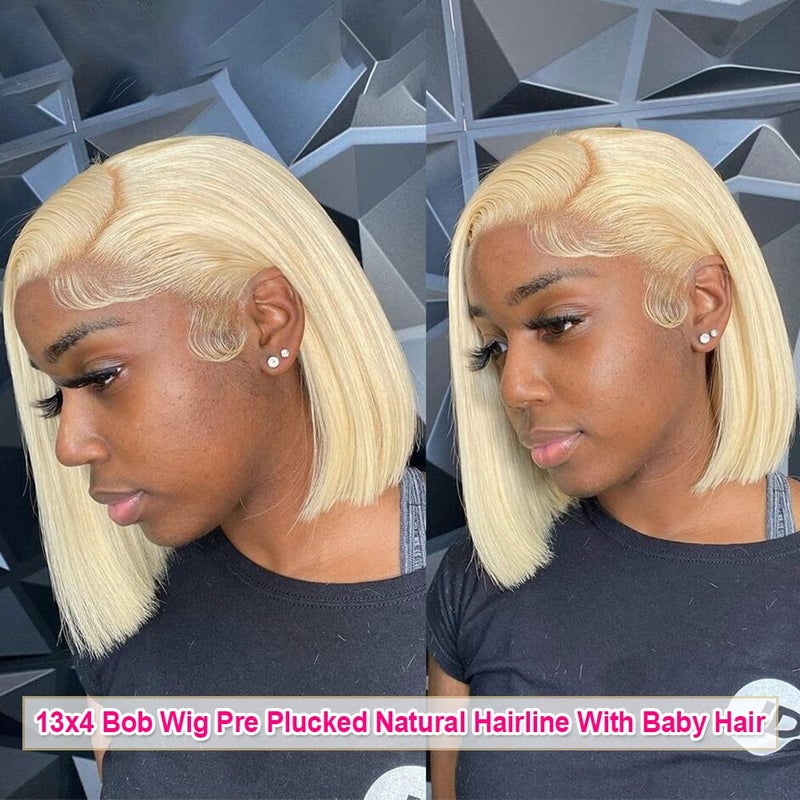 Flady 12 inch Blonde Bob Wig Human Hair 613 13X4 Lace Front Wigs Human Hair Pre Plucked 613 Blonde HD Lace Frontal Wig 150% Density Straight Short Bob Wigs For Black Women - Image 3