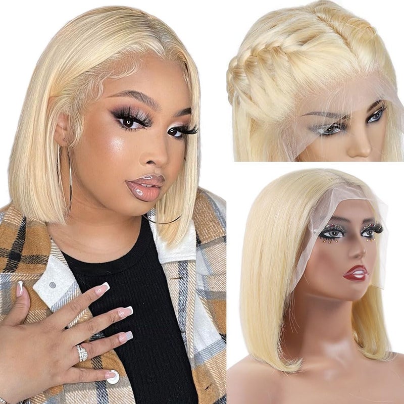 Flady 12 inch Blonde Bob Wig Human Hair 613 13X4 Lace Front Wigs Human Hair Pre Plucked 613 Blonde HD Lace Frontal Wig 150% Density Straight Short Bob Wigs For Black Women - Image 1