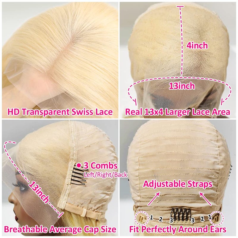 Flady 12 inch Blonde Bob Wig Human Hair 613 13X4 Lace Front Wigs Human Hair Pre Plucked 613 Blonde HD Lace Frontal Wig 150% Density Straight Short Bob Wigs For Black Women - Image 4