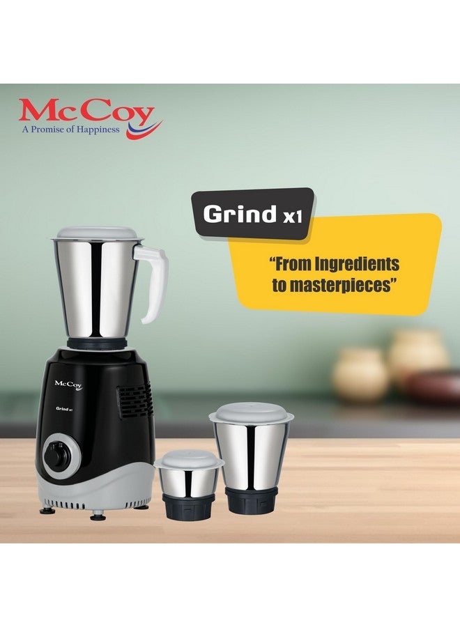 McCoy Mixer Grinder | Grind X1 500W with 3 SS jars | Longer life Universal Hybrid Motor | ABS Body | Uniform Grinding | Black & Grey - Image 2