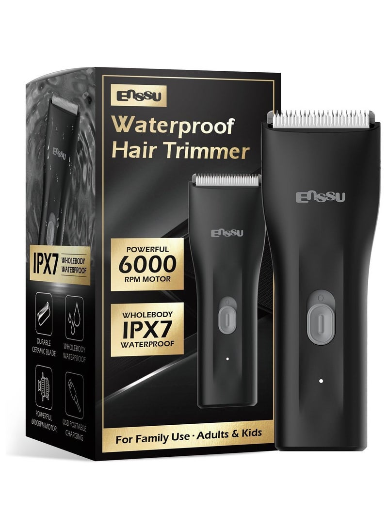 ENSSU Waterproof Cordless Hair Trimmer for Family Use - Adults and Kids - Powerful 6000 RPM Motor, Safe Trimming for Groin, Pubic, and Body Hair with Replaceable Clipper (Black) - Image 5