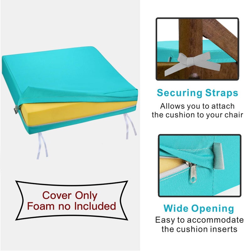NettyPro Patio Chair Seat Cushion Covers Set 4, Waterproof Outdoor Furniture Cushion Slipcovers with Zipper and Tie, 24 x 24 x 4 Inch, Replacement Cover Only, Turquoise - Image 4