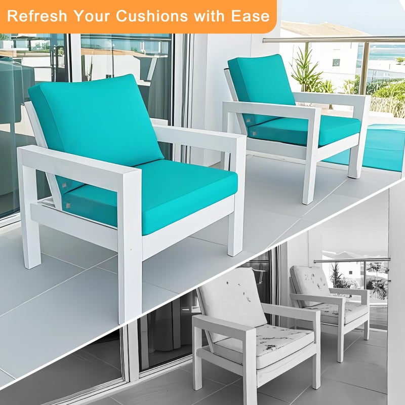 NettyPro Patio Chair Seat Cushion Covers Set 4, Waterproof Outdoor Furniture Cushion Slipcovers with Zipper and Tie, 24 x 24 x 4 Inch, Replacement Cover Only, Turquoise - Image 5
