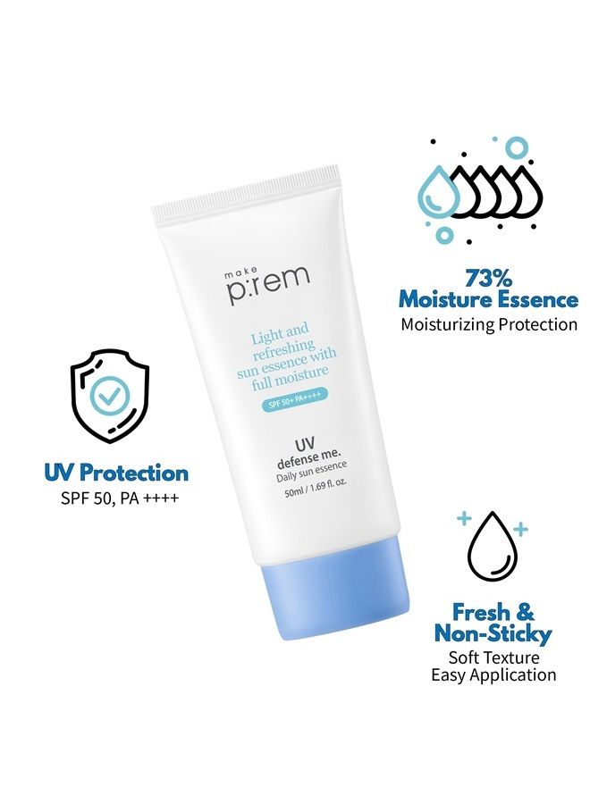 MAKEP:REM MAKEPREM UVA UVB Defense Me Daily Sun Essence VEGAN Makeup Sunscreen Gel SPF 50+ PA++++ 1.69 Fl Oz Reef-Safe Moisture Sunblock Strong UV Blue Ray Broad Protection Dry Oily Sensitive Acne-Prone Skin - Image 2