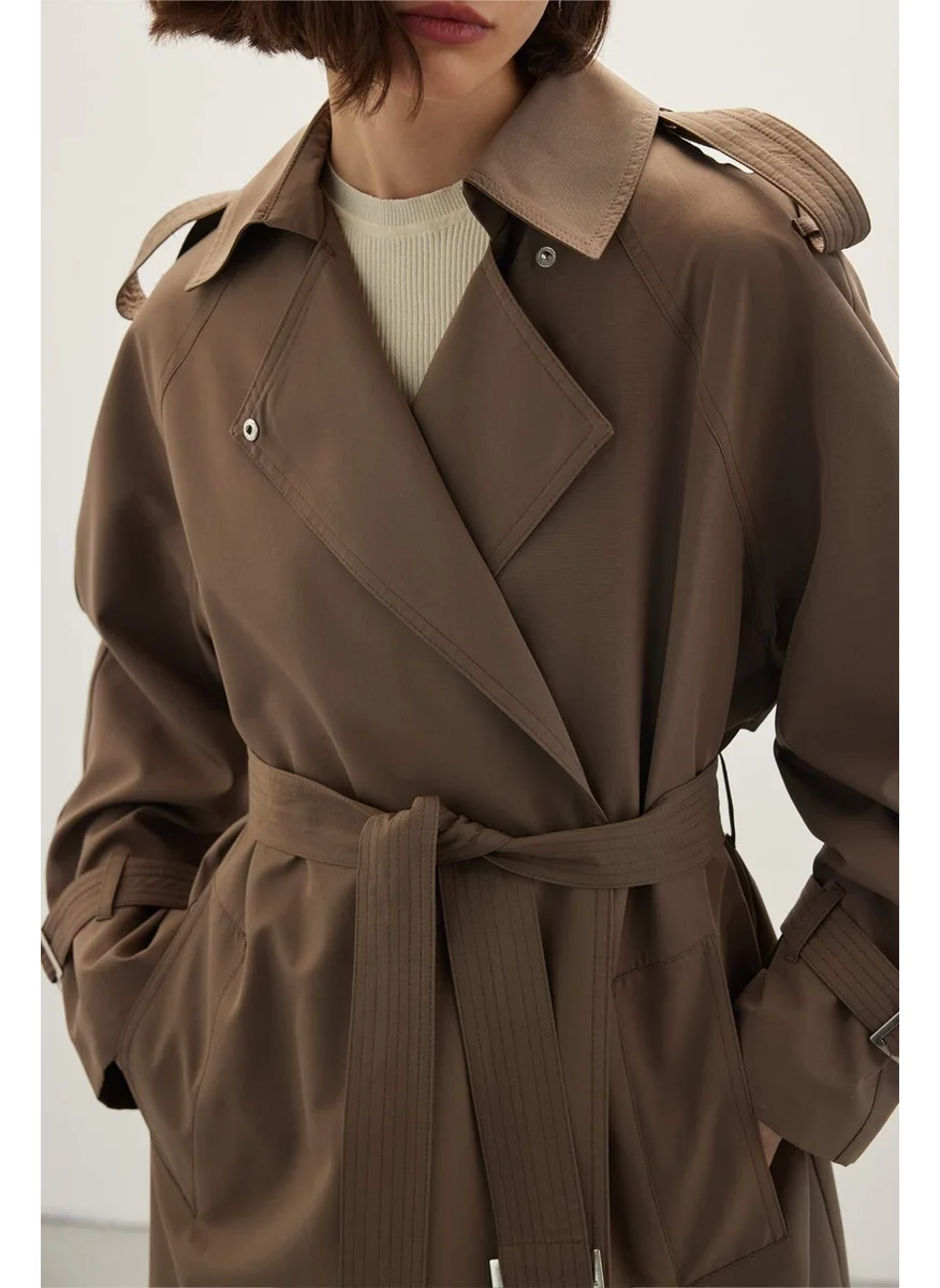 Manuka Belted Draped Trench Coat Mink