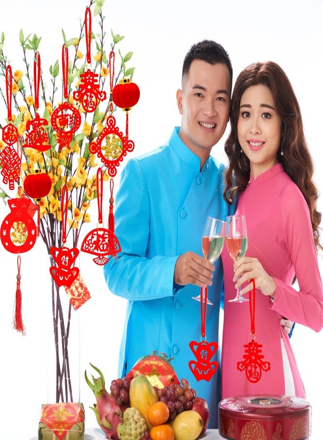 Doumeny 58PCS Chinese New Year Decorations Set 2023 Spring Festival Mini Hanging Rabbit Pendant Chinese Knot Small Red Lantern Good Luck Fu Ornaments for New Year Office Home Tree Outdoor Indoor Decor - Image 4