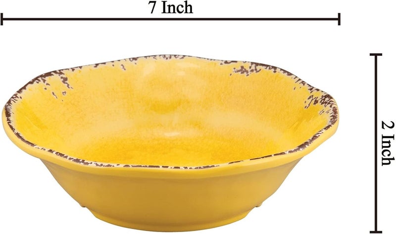 UPware Crackle Melamine Bowl Set Flower Shaped Bowls for Pasta Rice Soup and Salad BPAFree Dishwasher Safe ShatterProof Yellow 7 Inch Set of 6 - Image 3