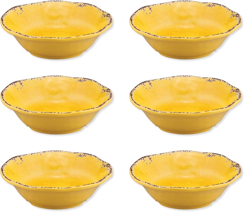 UPware Crackle Melamine Bowl Set Flower Shaped Bowls for Pasta Rice Soup and Salad BPAFree Dishwasher Safe ShatterProof Yellow 7 Inch Set of 6 - Image 1