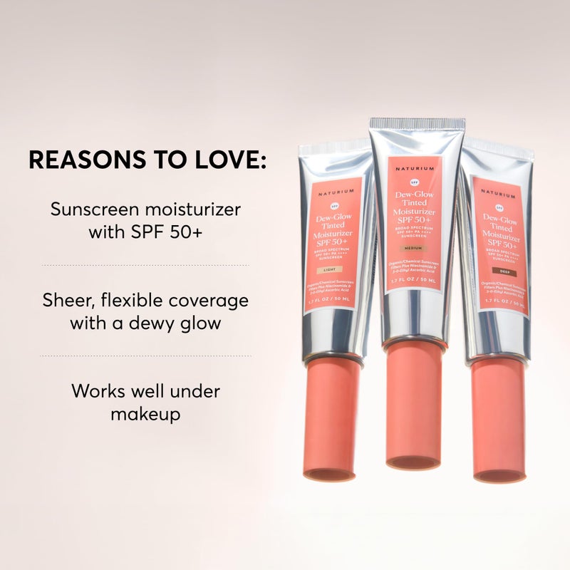 NATURIUM مرطب ملون ديو-غلو من ناتوريوم SPF 50+ خفيف، واقي شمس مرطب يومي ومؤسس للوجه مع لون، واقي للبشرة مع لمسة لامعة، 1.7 أونصة - Image 2