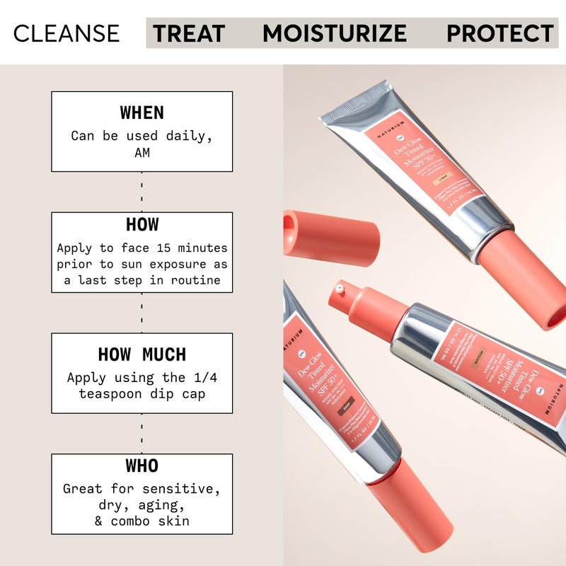 NATURIUM مرطب ملون ديو-غلو من ناتوريوم SPF 50+ خفيف، واقي شمس مرطب يومي ومؤسس للوجه مع لون، واقي للبشرة مع لمسة لامعة، 1.7 أونصة - Image 5