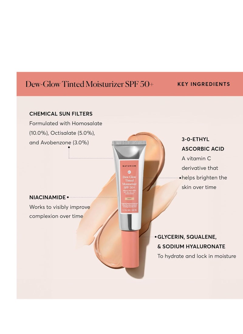 Naturium Dew-Glow Tinted Moisturizer SPF 50+ Light, Daily Moisturizing Sunscreen & Face Primer with Tint, Skin Protector with Dewy Finish, 1.7 oz