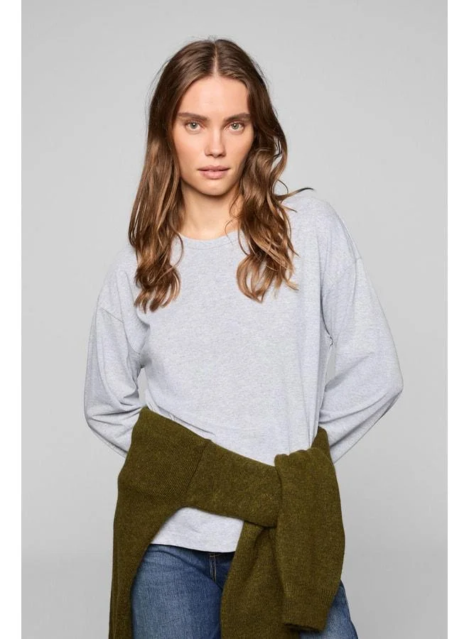 Grimelange BASIL Women's %100 Organic Cotton Crew Neck Oversized Fit Long Sleeve Melange T-Shirt.